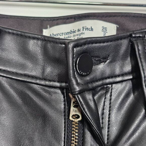 Abercrombie & Fitch Ankle Straight Ultra High Rise Pants Faux Leather Black 26/2 - Picture 3 of 11